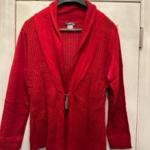 Women's Red Knitted Gold Clasp Cardigan
